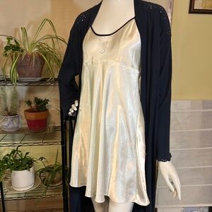 Satin Slip Dress/Nightie PTP 17” Navy blue trim - Vintage Silk & Satin